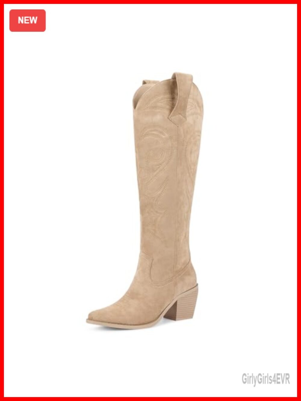 Faux Suede Knee High Cowboy Boots with Western Embroidery Side Zip